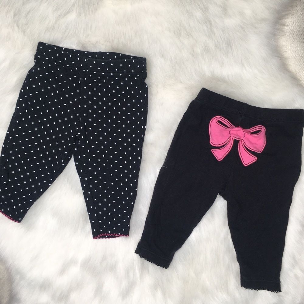 3 M Black Polka Dot & Pink Rear Bow 2 Leggings Set